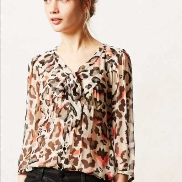 Anthropologie Leopard 100% Silk Cheetah Blouse | 8 - Picture 12 of 12